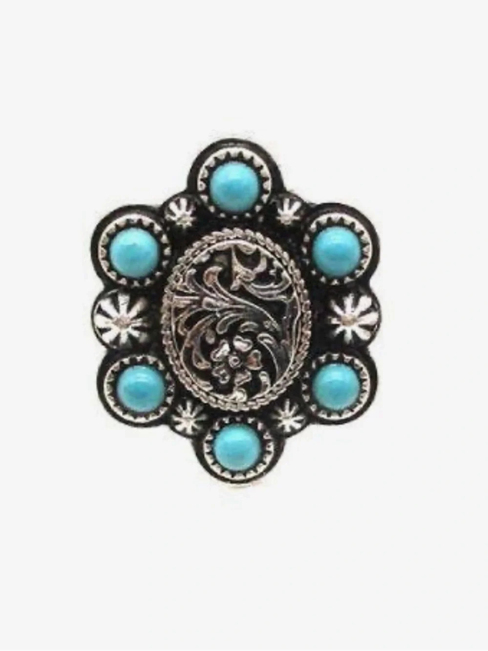 Turquoise Floral Silver Concho Ring